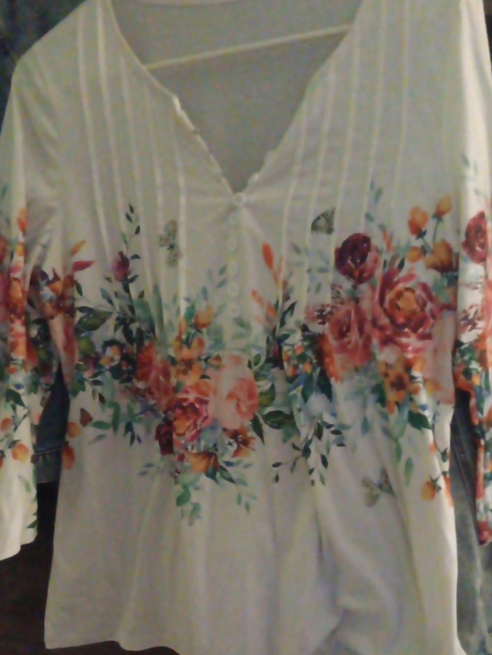 White Floral V-Neck Button-Front Women’s Blouse